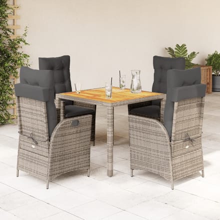 vidaXL - 5-delige - Tuinset - met - kussens - poly - rattan - grijs