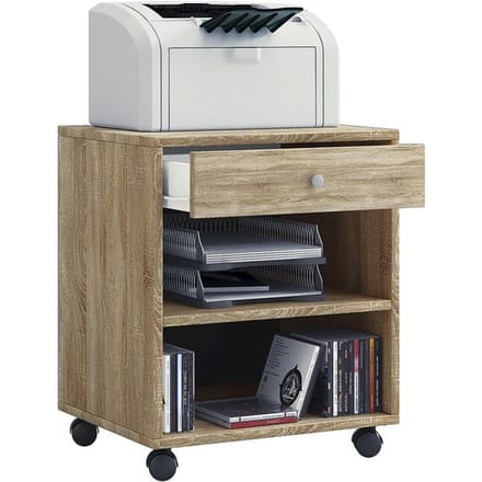 Verrijdbaar ladeblok - 1 lade & 2 legborden - B 450 x D 380 x H 540 mm - decor Sonoma eik