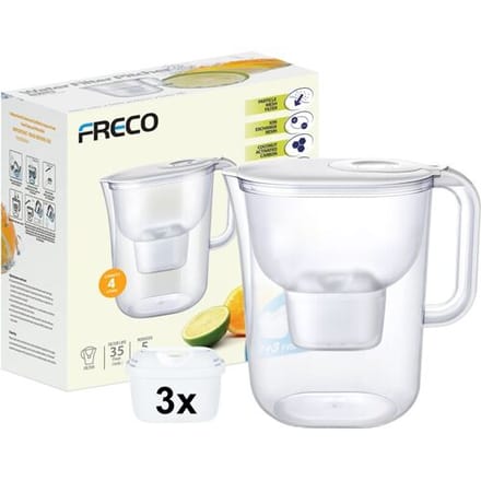 Freco van Bluetech waterfilterkan 4 L met lcd-timer inclusief 3 stuks filter 4 L waterkoker gebruik ongeveer 35 dagen per filter