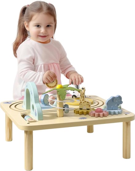Activiteitentafel Peuters - Leertafel Kinderen - Spelend Leren - Veilig Houten Ontwerp - 44.5 cm Hoog - Beige