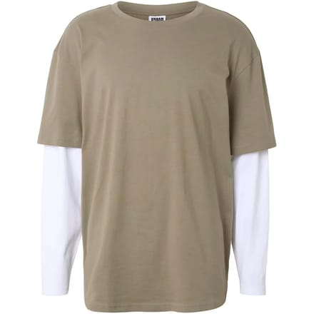 Urban Classics - Oversized Shaped Double Layer Longsleeve shirt - S - Olijfgroen/Wit