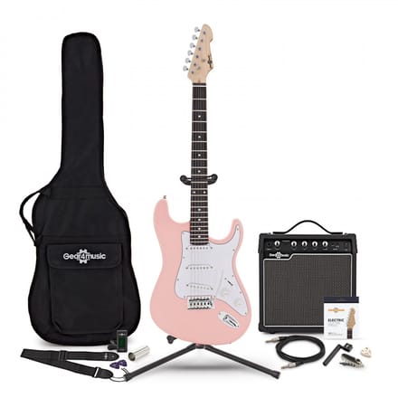 LA Elektrische Gitaar, Roze, + 15W Versterker & Accessoirepakket