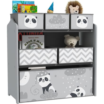 NONE Zonekiz speelgoedplank met 6 verwijderbare stoffen dozen 63X30X66 cm grijs Gray