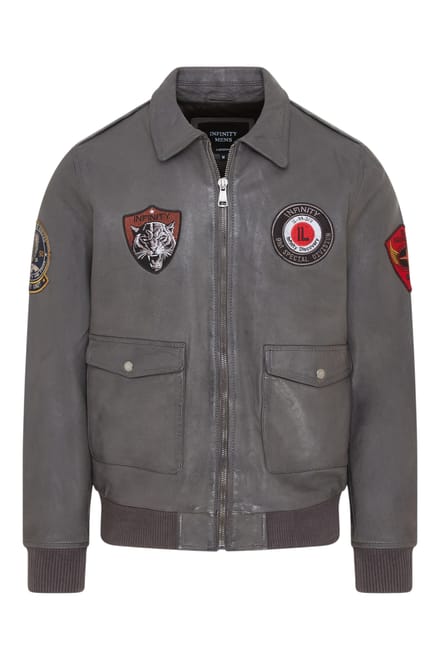 Heren grijs Flying leren bomberjack G-1 Aviator kraag - Hudson