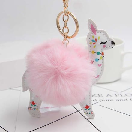 DW4Trading Pompom Alpaca Sleutelhanger - Fluffy - Bolletje - Roze