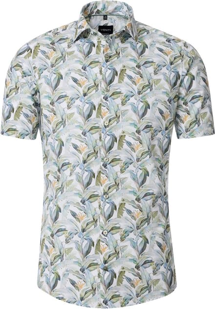 Groen Gebloemd Venti Overhemd Korte Mouw Modern Fit - XXL