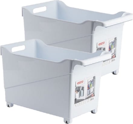 Plasticforte Opbergbox - Set van 2x stuks - wit - 45 x 24 cm - kunststof - op wieltjes