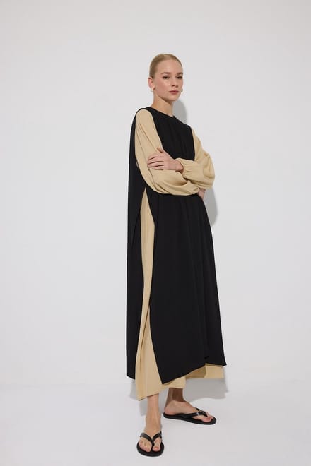 Touché Privé - Viscose jurk in contrastkleuren - Zwart - Dames