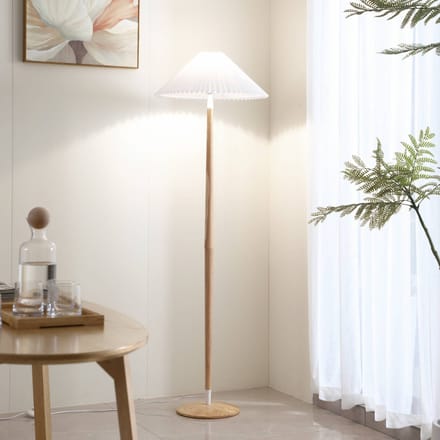 Lucande Ellorin vloerlamp, wit, hout, Ø 47,5 cm, E27