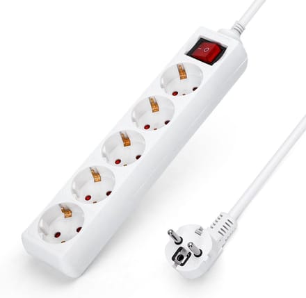 Aigostar Stekkerdoos - 5 Stopcontacten - 5 Meter Kabel - Met Schakelaar - Randaarde - Verlengsnoer - Wit