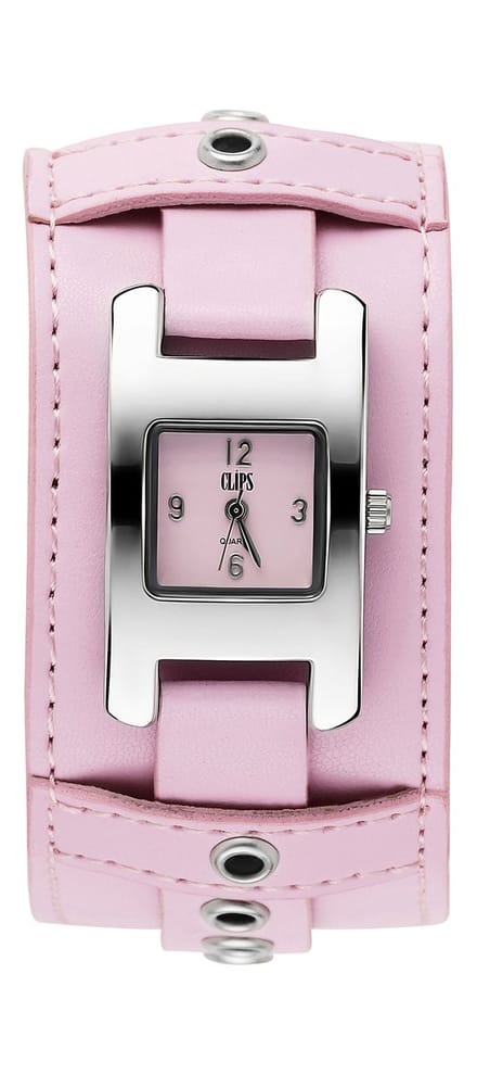 Clips 553-1008-77 Horloge - Leer - Roze - Ø 28 mm
