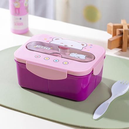 Cartoon Lunchbox Mok Set Draagbare Plastic Bento Box met Vork Kinderlunchbox Voedselopbergcontainer Voedselhouder
