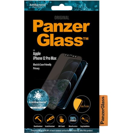 PanzerGlass Screenprotector geschikt voor Apple iPhone 12 Pro Max Glazen | PanzerGlass Edge to Edge Screenprotector Privacy - Case Friendly - Zwart