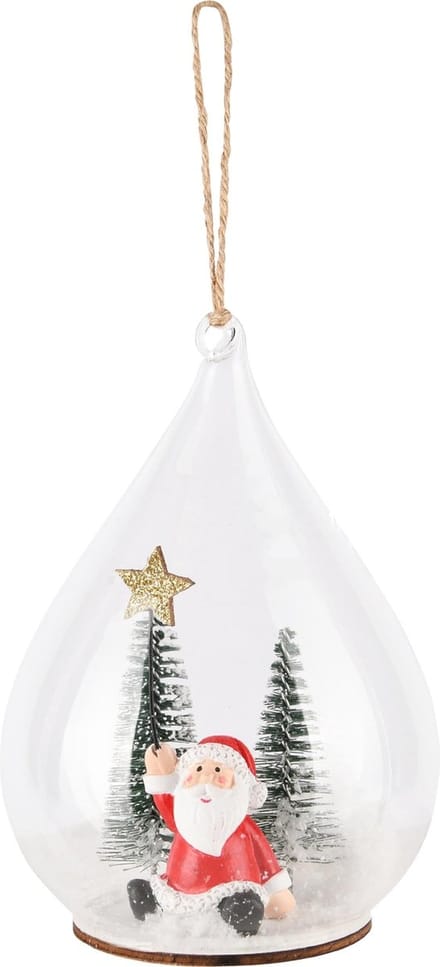 Dekoratief | Hanger globe m/santa, naturel, glas/hout, 7x7x10cm | A245348