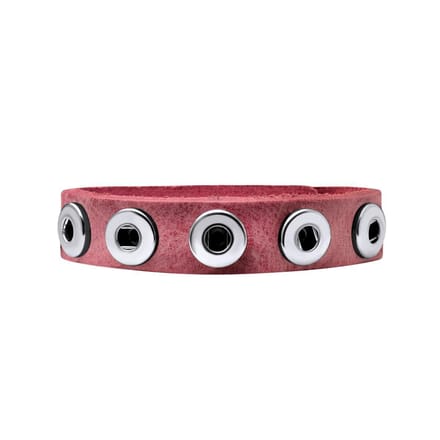 Quiges Dames Leren Armband voor 12mm Drukknopen/Chunks Roze - EBK033