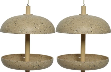 Decoris vogel voedersilo - 2x - bamboe hout - lichtbruin - 21 x 25 cm