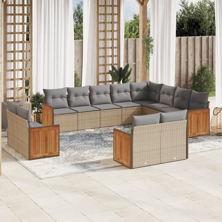 vidaXL - 12-delige - Loungeset - met - kussens - poly - rattan - beige