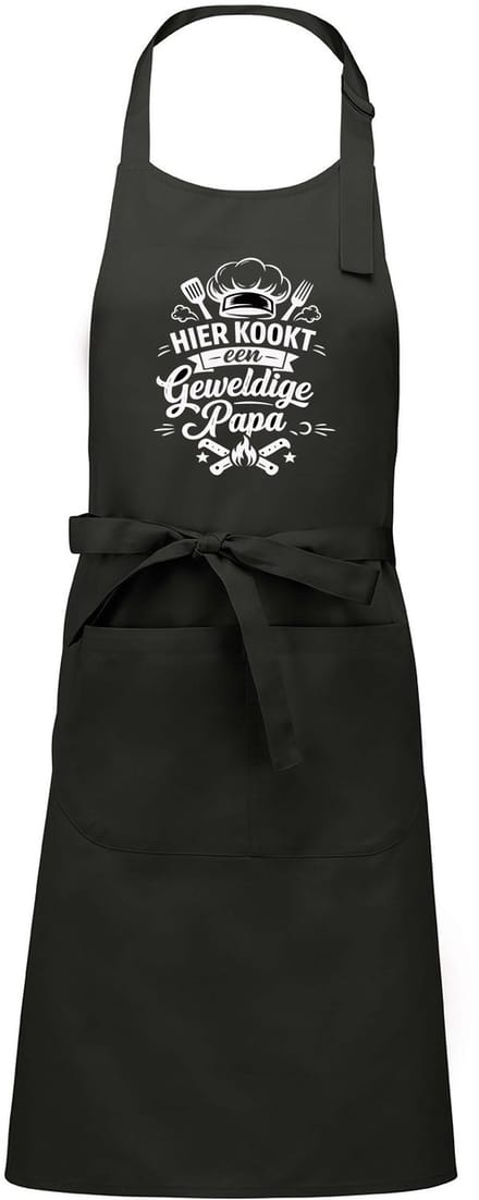 mijncadeautje - luxe schort - hier kookt een geweldige papa - grijs - opdruk wit