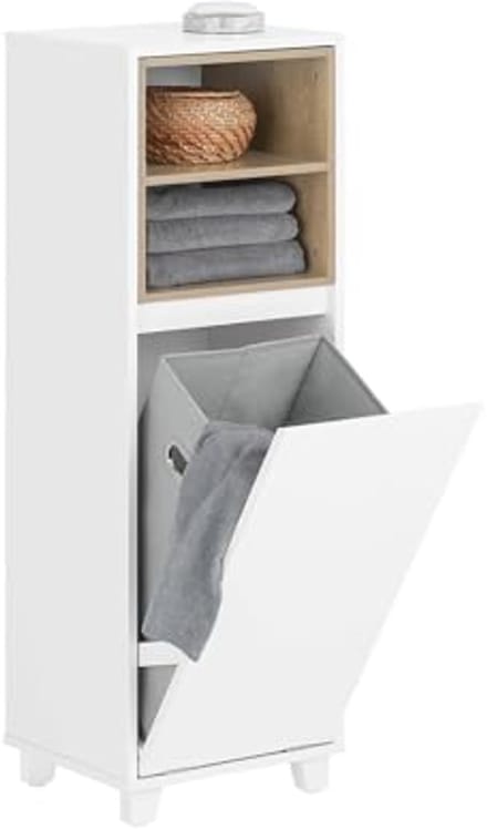 Witte Opbergmand voor Beddengoed - Vouwbare Wasmand met 2 Open Compartimenten
