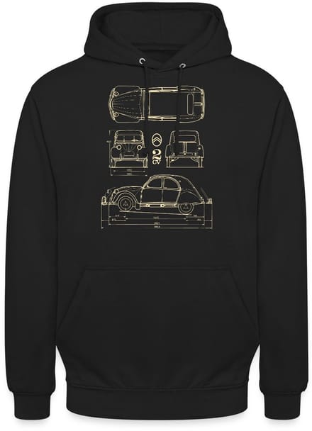 Citroën 2CV Maat Specificaties Blauwdruk Hoodie Unisex