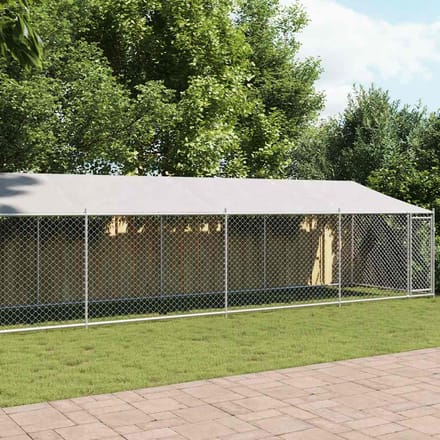 vidaXL Hondenhok met dak en deur 12x2x2 m gegalvaniseerd staal grijs