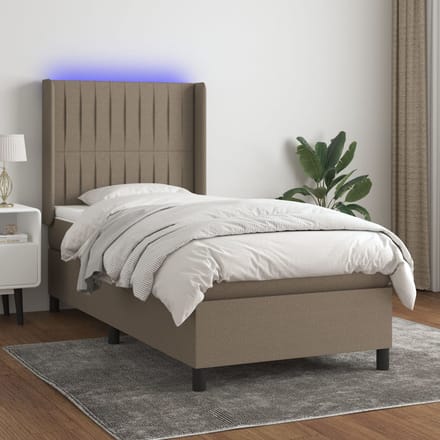 vidaXL - Boxspring - met - matras - en - LED - stof - taupe - 80x200 - cm