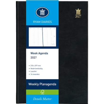 Agenda 2025 Ryam Weekly Mundior 7dagen/2pagina's zwart