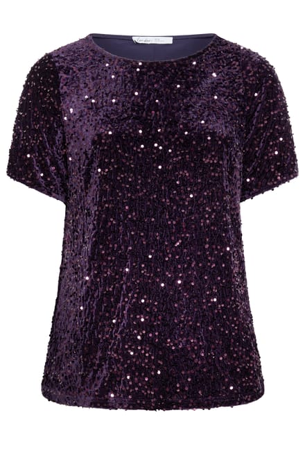 Yours London Paars Fluwelen Tshirt Met Pailletten Size 48