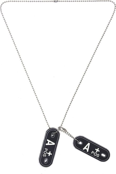101inc Dog-tags PVC Bloedgroep A+ positief zwart