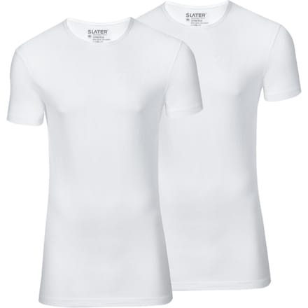 Slater 6800 - Stretch 2-pack extra lang T-shirt ronde hals korte mouw wit M 95% organisch katoen 5% elastan