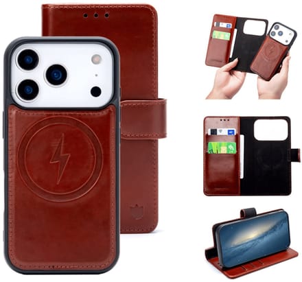 Cityhoesje 2-in-1 Bookcase voor iPhone 17 Pro â“ Echt Leren - Donker Rood