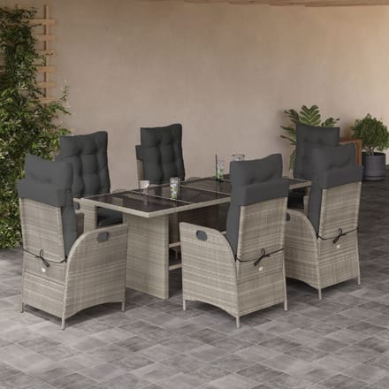 vidaXL - 7-delige - Tuinset - met - kussens - poly - rattan - grijs