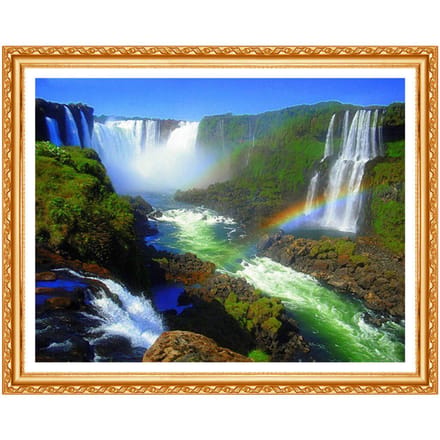 Foret rond complet, broderie de diamant d'art, paysage de cascade et point de croix arc-en-ciel 20X30CM blue