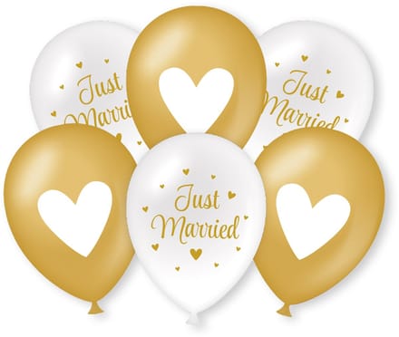 BTH - Just Married - Ballonnen - Huwelijk Decoratie - Bruiloft - Versiering - Feest - Wit & Goud - Helium Ballonnen