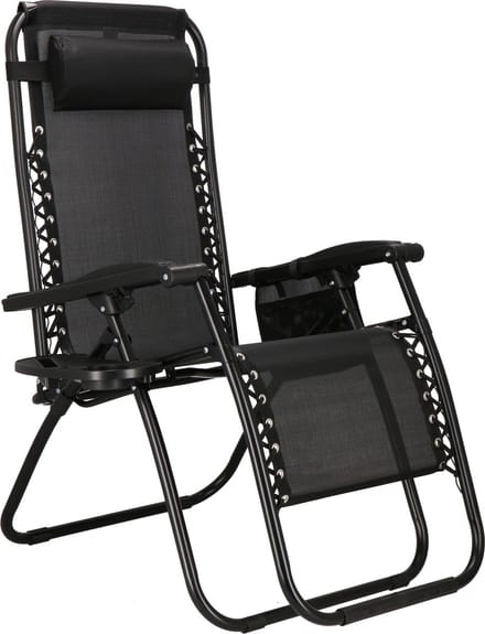 Springos Tuinstoel | Ligstoel | Opvouwbaar | Verstelbaar | Ergonomische hoofdsteun | Zwart
