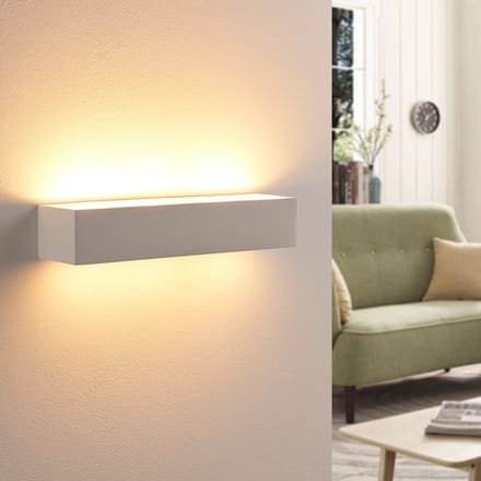 Lindby Arya wandlamp, omhoog/omlaag, wit, gips, G9, 2-lamps, overschilderbaar