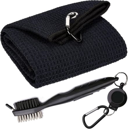 Stripe golfborstel 3-in-1 en handdoek met karabijnhaak