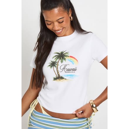 boohoo Dames Hawaii Palmboom Baby T-shirt | Wit | Maat: Small