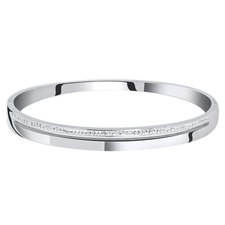 Lucardi Dames armband bangle 2rij wit kristal - Staal - Bangle - Cadeau - Stijlvol - Zilverkleurig