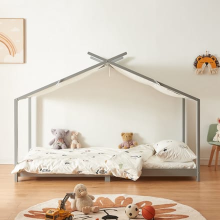Kinderbed Brome huisbed 90x200 cm grijs en wit [en.casa]