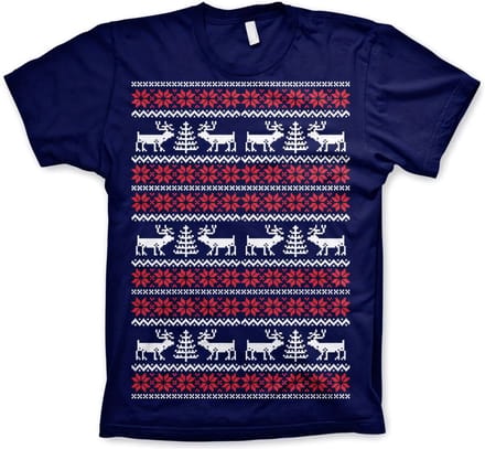 Heren Tshirt -L- Christmas Knit Pattern Blauw