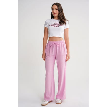 Midden taille rechte pijp katoenen broek met striksluiting