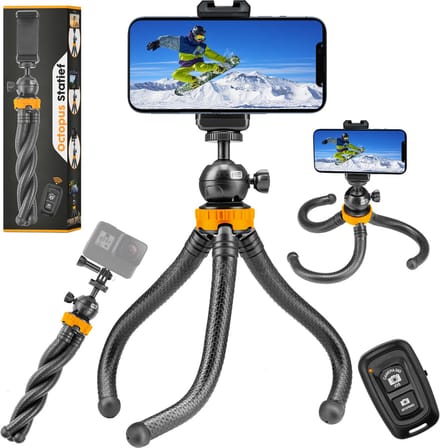 Studio ME Telefoon Statief - 25 cm - Tripod Smartphone - Flexibel - Camera Statief - Zwart - Gorillapod - Telefoonhouder - Incl. Bluetooth Afstandsbediening - Tripod Iphone - Statief Telefoon