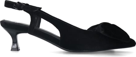 Manfield - Dames - Zwarte velours slingbacks met strik - Maat 36