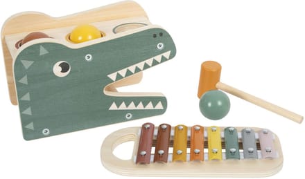 Small Foot - Wooden Xylophone and Hammer Bench Safari 5 pcs.