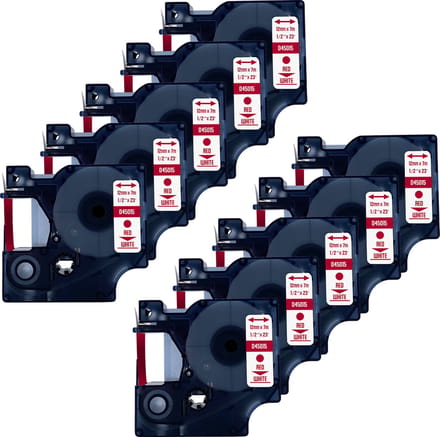 DULA Dymo D1 45015 - S0720550 - Compatible label tape - 10 lettertapes- Rood op wit - 12mm x 7m