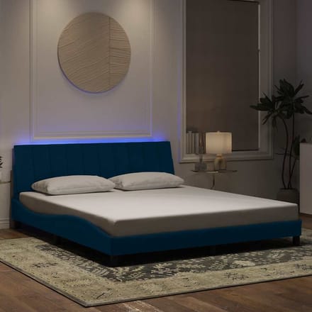 vidaXL - Bedframe - met - LED - zonder - matras - "Hanko" - - fluweel - blauw - 180x200 - cm