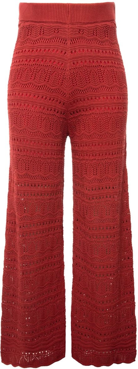 Studio Untold - Dames - Ajour-gebreide broek wijde pijpen elastische tailleband - Baksteenrood - Maat 46+