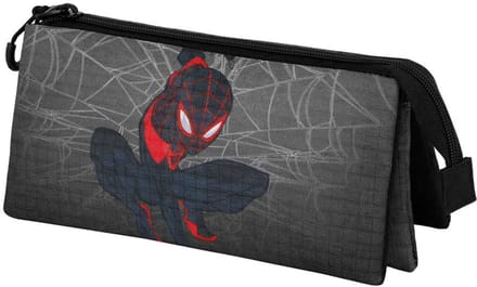Karactermania - Marvel - Spiderman Spin - Triple Pennenzak - Potloden Etui met Rits - Pennenetui - Tekenetui - Grijs