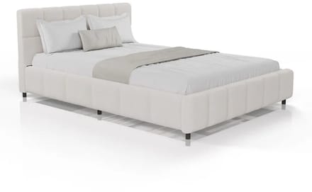 Juskys Gestoffeerd Bed Florence – 140x200 cm – Bouclé Crème – Met Hoofdbord En Lattenbodem